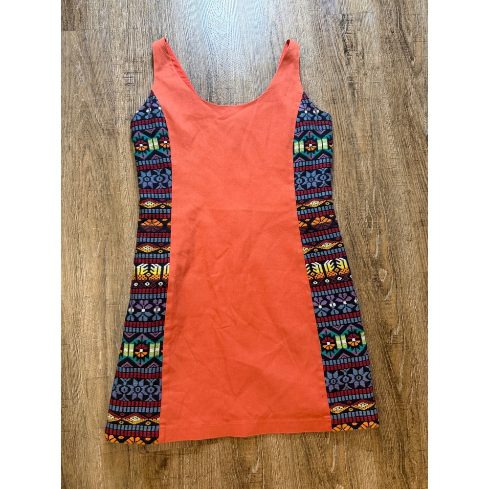 Judith March Coral Orange Embroidered Side Panel Mini Shift Dress Medium